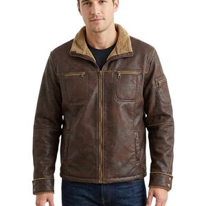 WHISPERING SMITH Men's Faux Leather Fur Coat Jacket